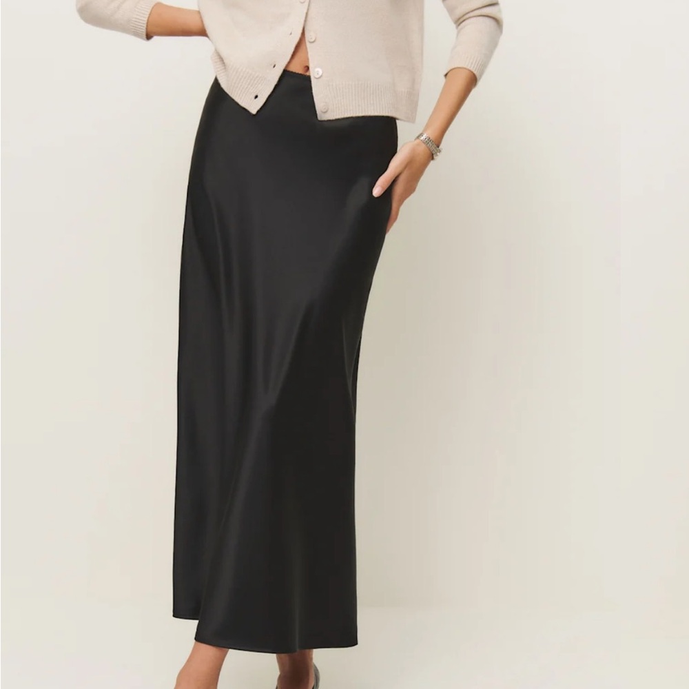 Reformation Black Satin Maxi Skirt